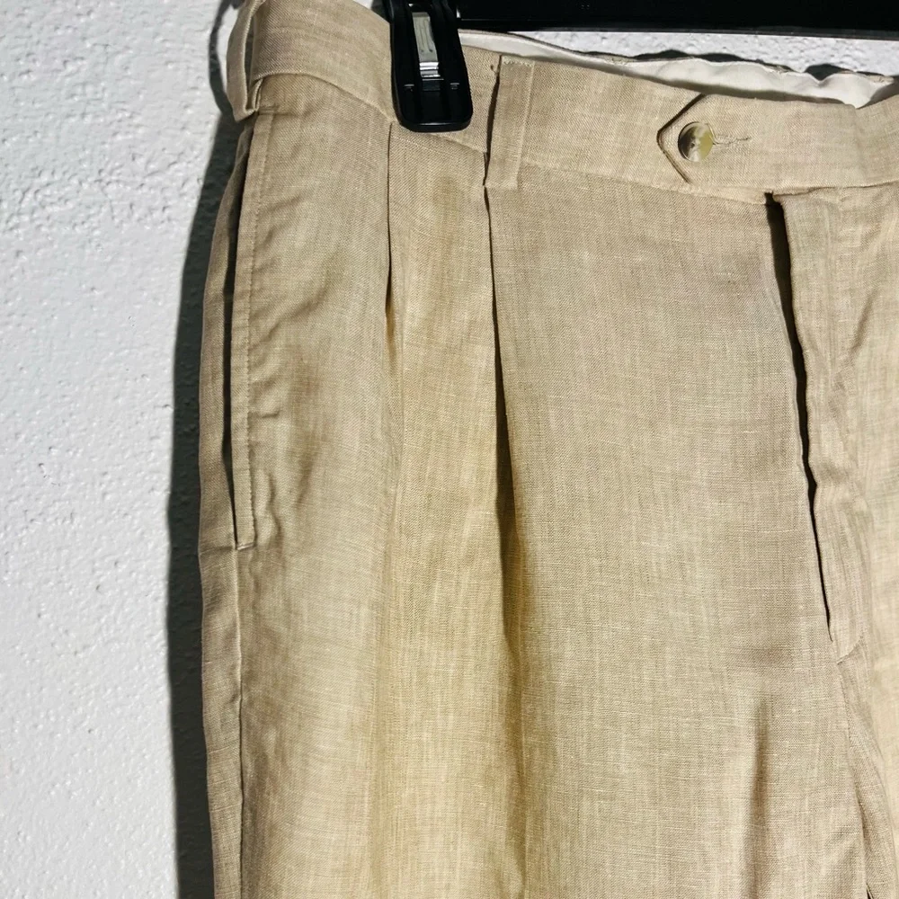 Jos A Bank Mens 38x30  Beige Linen Pleated Cuffed Casual Dress Pants - Picture 3 of 6